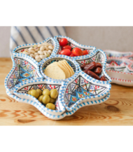 Moroccan Ceramic Serving Set, Hand-Painted Flower Design, 8-Piece - Image 4