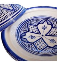 Moroccan Ceramic Serving Tagine, Hand-Painted Blue Design, 30 cm - Image 3