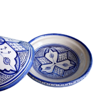Moroccan Ceramic Serving Tagine, Hand-Painted Blue Design, 30 cm - Image 2
