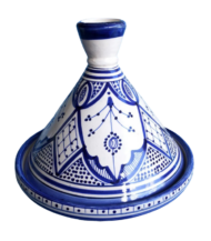 Moroccan Ceramic Serving Tagine, Hand-Painted Blue Design, 30 cm