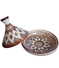 Moroccan Ceramic Serving Tagine, Hand-Painted Brown Design, 30 cm - Image 2