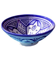 Moroccan Ceramic Soup Bowl, Hand-Painted Blue Geometric Design - Image 3