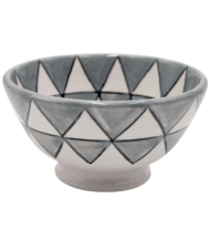 Moroccan Ceramic Bowl, Hand-Painted Art Deco Triangle Design