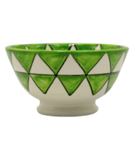 Moroccan Ceramic Bowl, Hand-Painted Lime Green Triangle Design