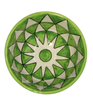 Moroccan Ceramic Bowl, Hand-Painted Lime Green Triangle Design - Image 3