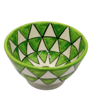 Moroccan Ceramic Bowl, Hand-Painted Lime Green Triangle Design - Image 2