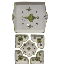Moroccan Ceramic Serving Set, Hand-Painted Green Berber Design, 6-Piece - Image 4
