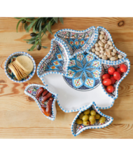 Moroccan Ceramic Serving Set, Hand-Painted Flower Design, 8-Piece - Image 6