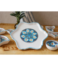 Moroccan Ceramic Serving Set, Hand-Painted Flower Design, 8-Piece - Image 5