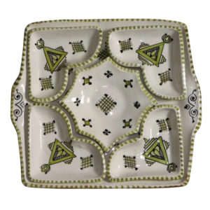 Handcrafted Moroccan Ceramic Serving Set with Green Berber Geometric Design