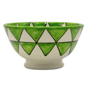 Hand-Painted Moroccan Ceramic Bowl with Lime Green Triangle Design