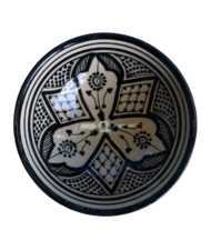 Moroccan Ceramic Soup Bowl, Hand-Painted Black Geometric Design