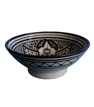 Moroccan Ceramic Soup Bowl, Hand-Painted Black Geometric Design - Image 2