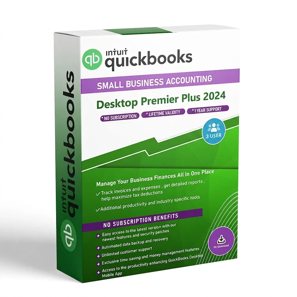 Original QuickBooks Desktop Premier Plus 2024 license box with USA Version certification