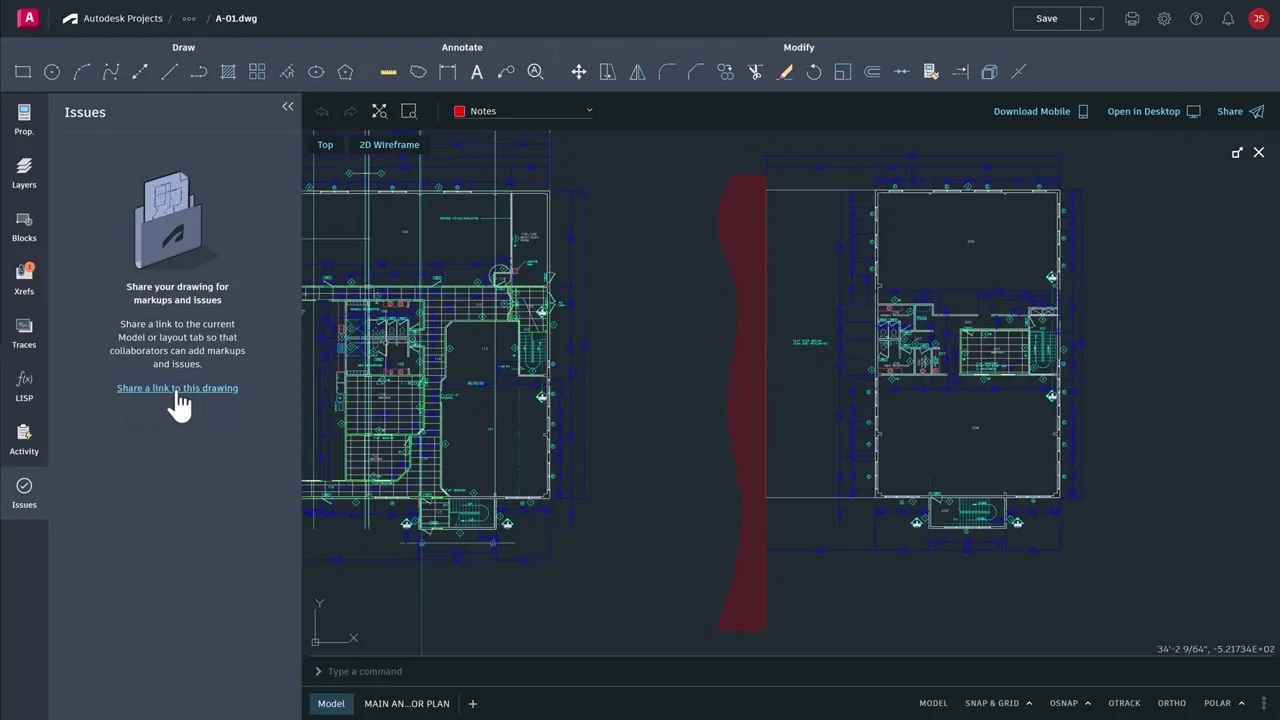 AutoCAD interface and tools